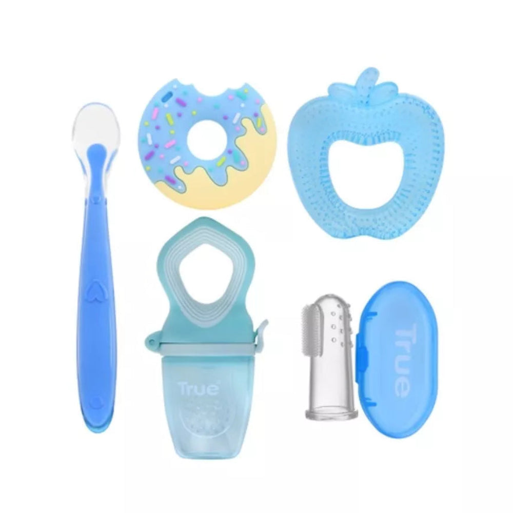 True Baby Teething & Feeding Essentials Set – Aqua (5Pcs) - Baby Essentials
