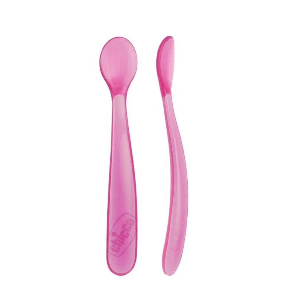 Chicco Soft Silicone Spoon, Pack Of 2 - Pink - Baby Essentials