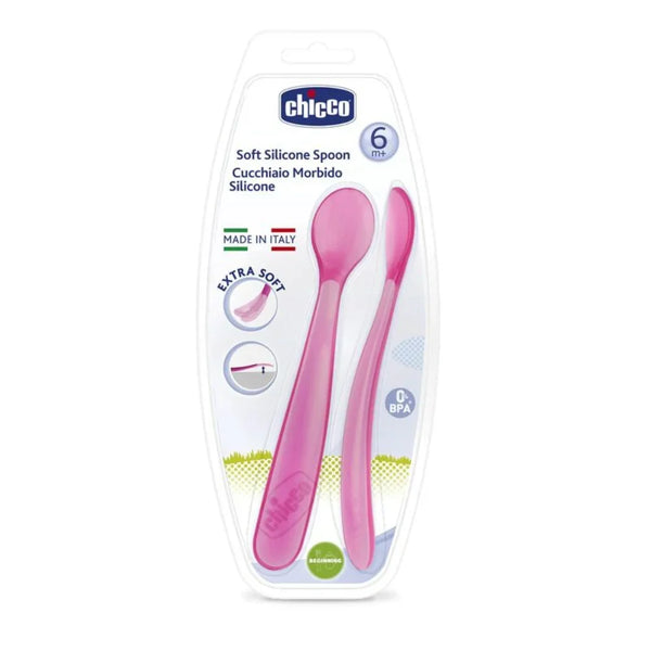 Chicco Soft Silicone Spoon, Pack Of 2 - Pink