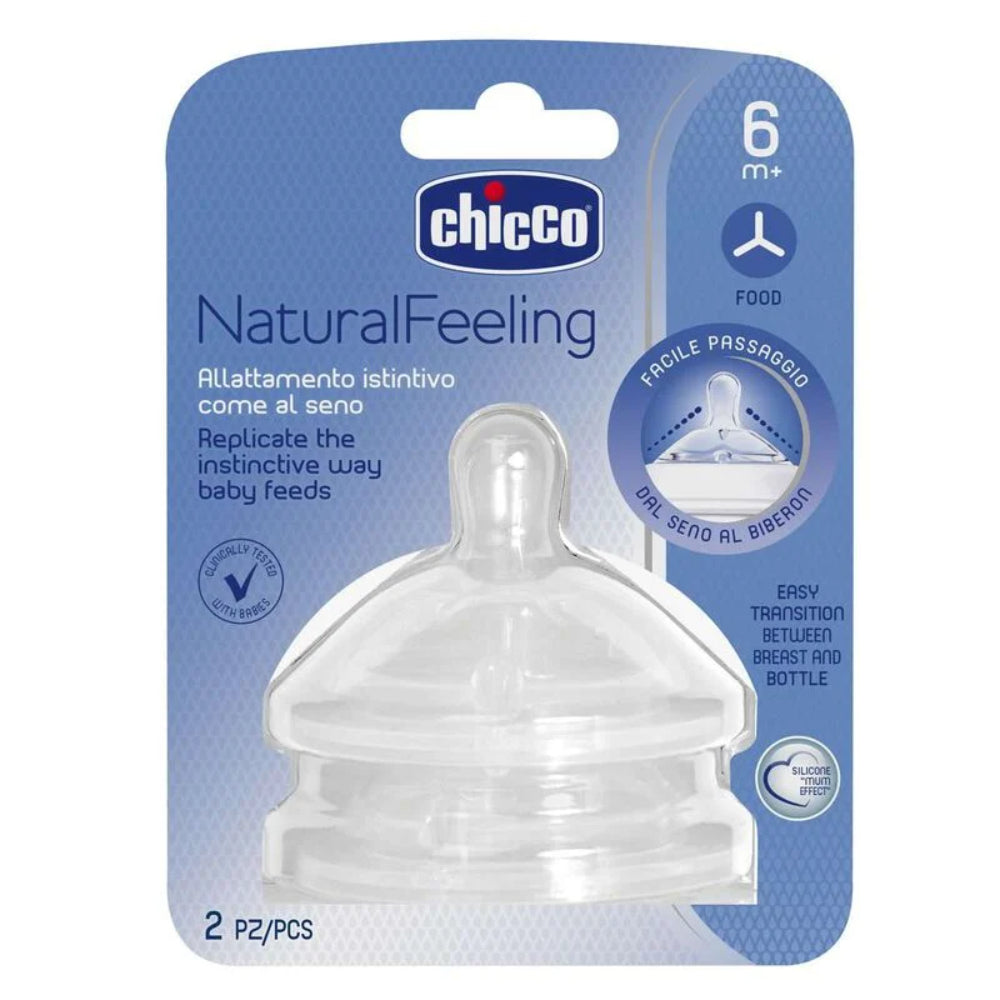 Chicco Natural Feelling Teat 6M+ Food Flow (2 Pcs) - Baby Essentials