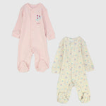 Flowery Long-Sleeved Baby Footie (Pack Of 2) - Ourkids - Al Sayad