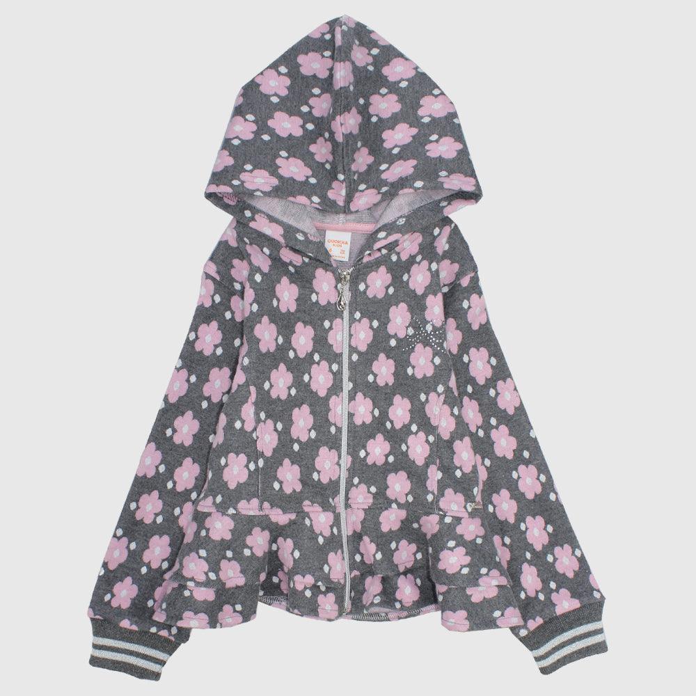 Flowery Long-Sleeved Zip-Up Hoodie - Ourkids - Quokka