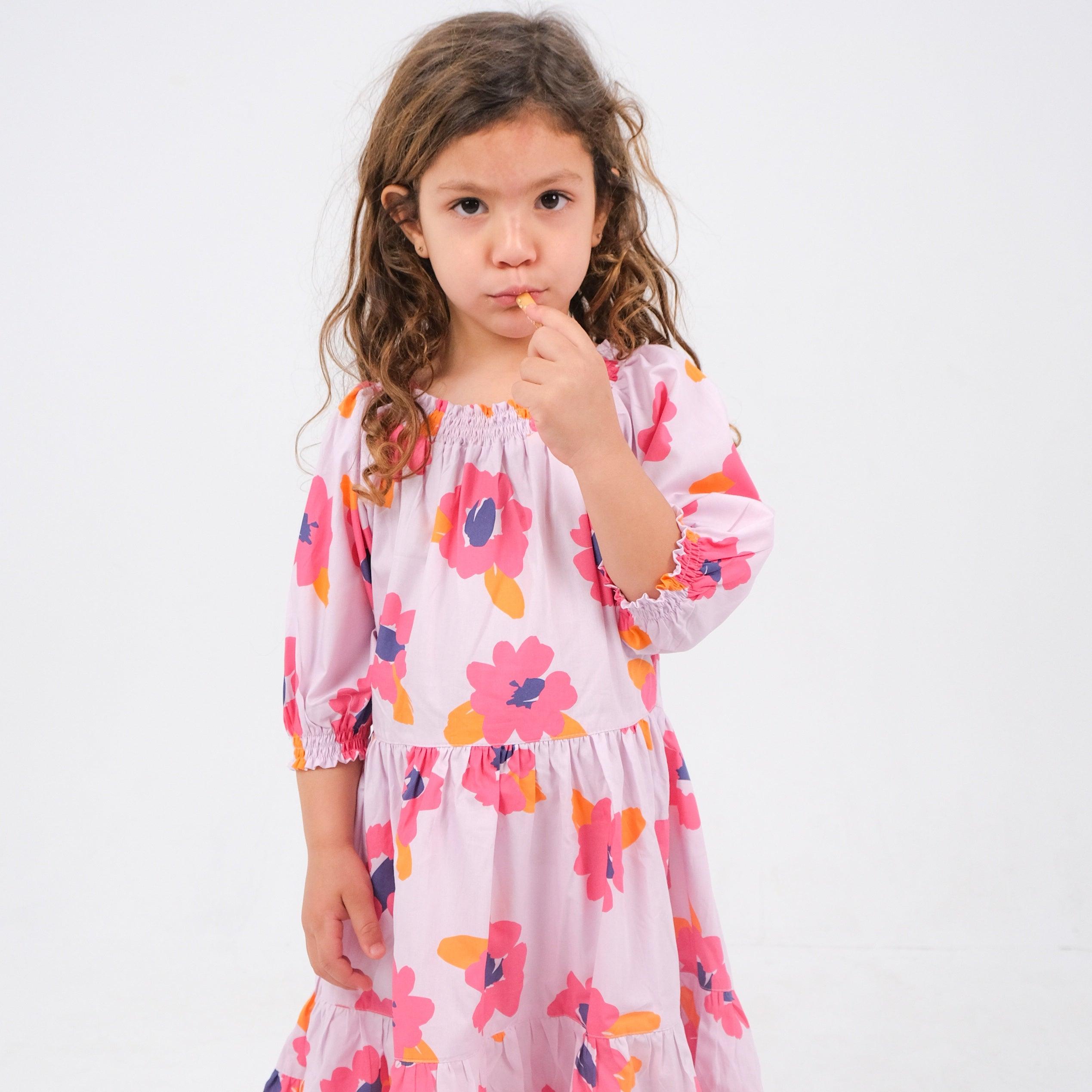 Flowery Short-Sleeved Dress - Ourkids - Playmore