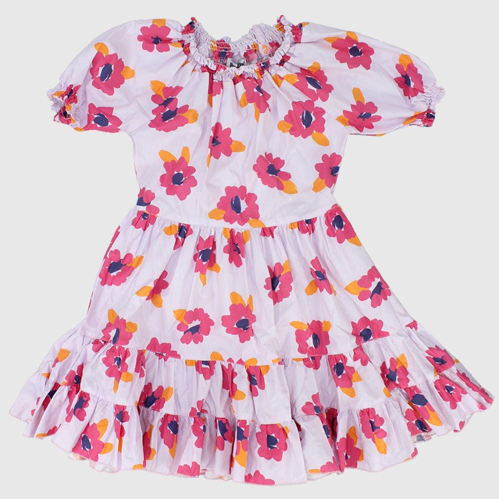 Flowery Short-Sleeved Dress - Ourkids - Playmore