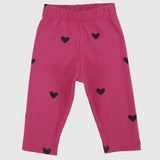 Fuchsia Pantacourt Leggings With Black Hearts - Ourkids - Ourkids