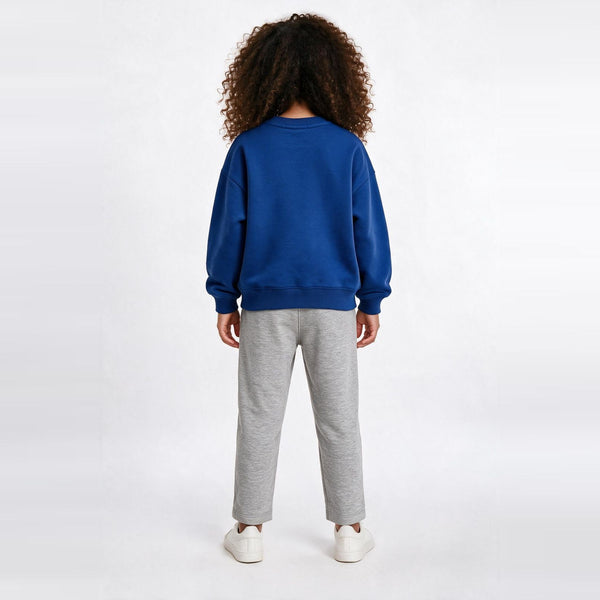 Unisex Cotton Milton Sweatshirt – Blue — on model, back 2