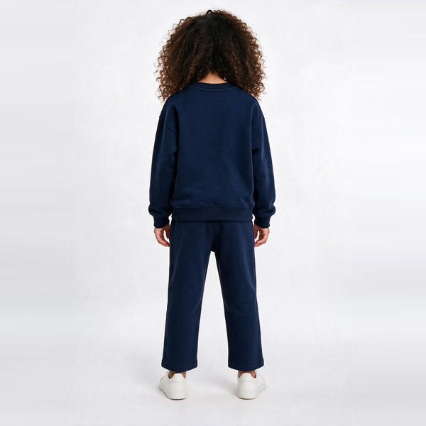 Unisex Cotton Milton Sweatshirt – Navy — on model, back 2