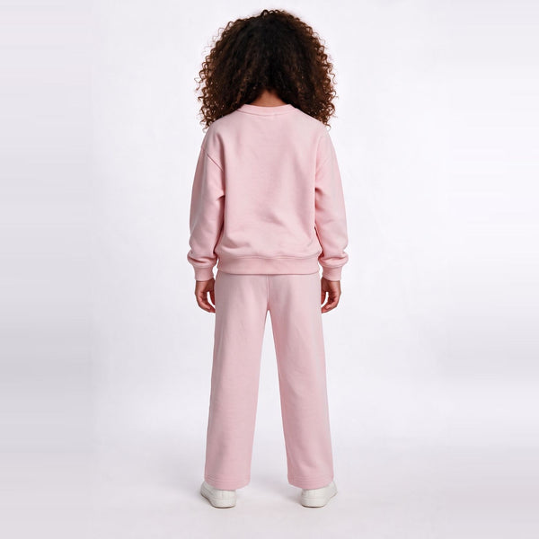 Girls Cotton Milton Sweatshirt – Pink — on model, back (full set)