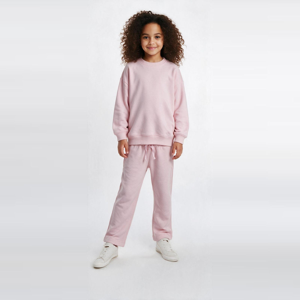 Girls Cotton Milton Sweatpants – Pink — on model 1