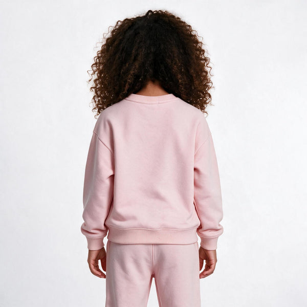 Girls Cotton Milton Sweatshirt – Pink — on model, back 1