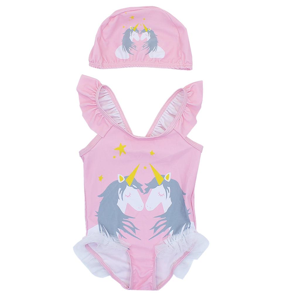 Girl's One-Piece Swimsuit + Cap - Ourkids - Global