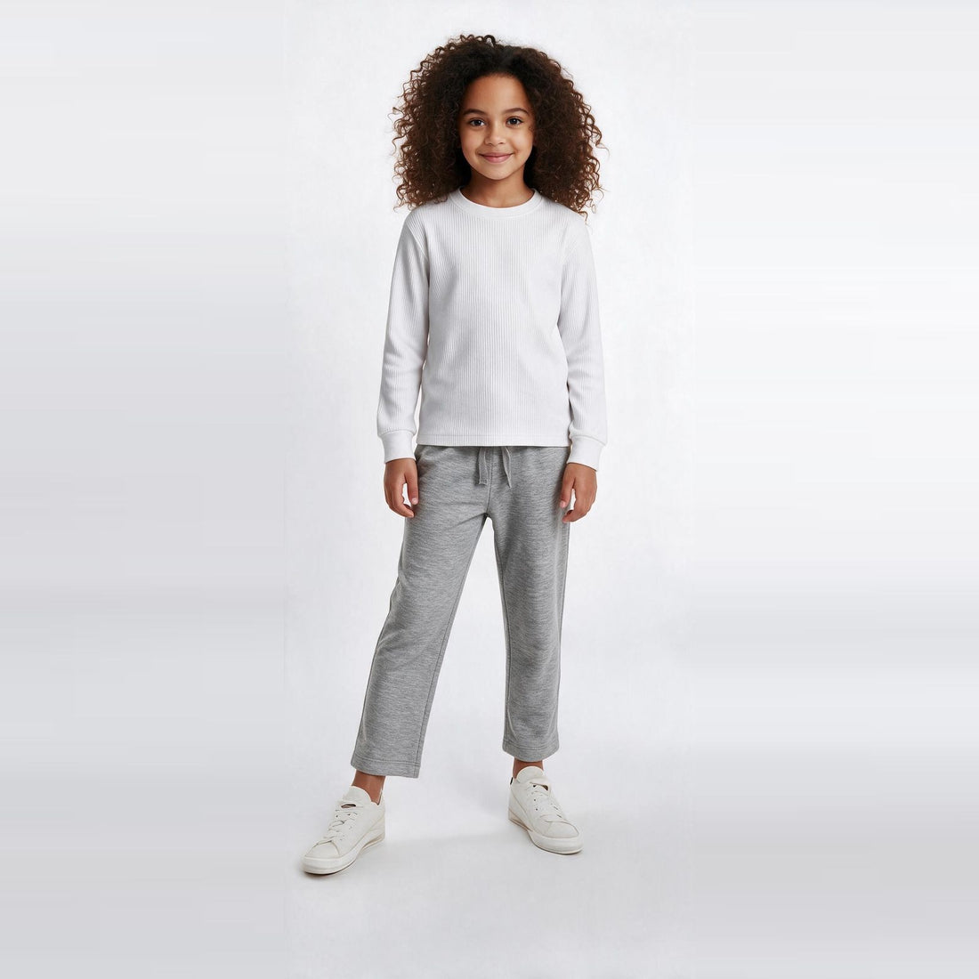 Long-Sleeve Ribbed Cotton Thermal Top – White (Pack of 2) — on model 2