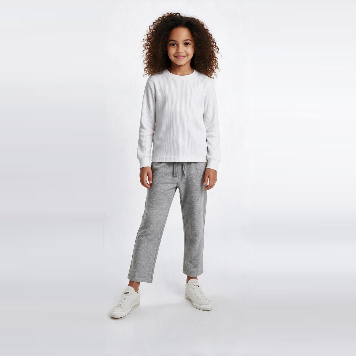 Long-Sleeve Ribbed Cotton Thermal Top – White (Pack of 2) — on model 2