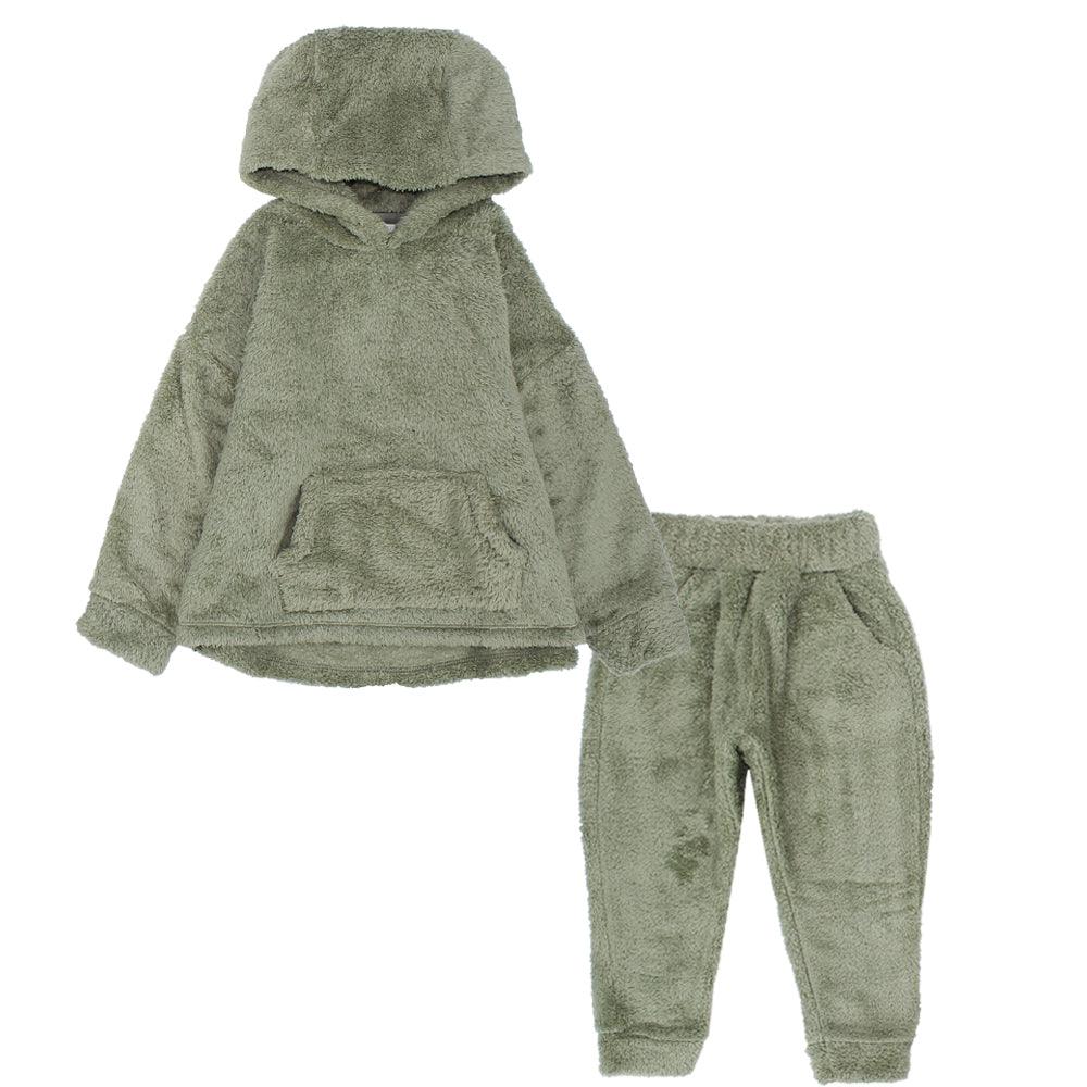 Green Long-Sleeved Fleeced Hooded Pajama - Ourkids - Ourkids