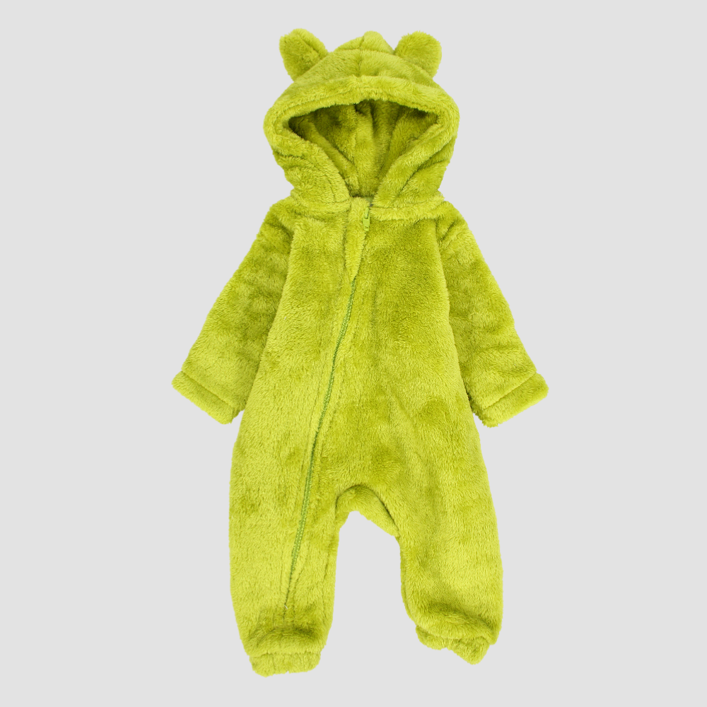 Green Teddy Fleeced Hooded Onesie - Ourkids - Ourkids