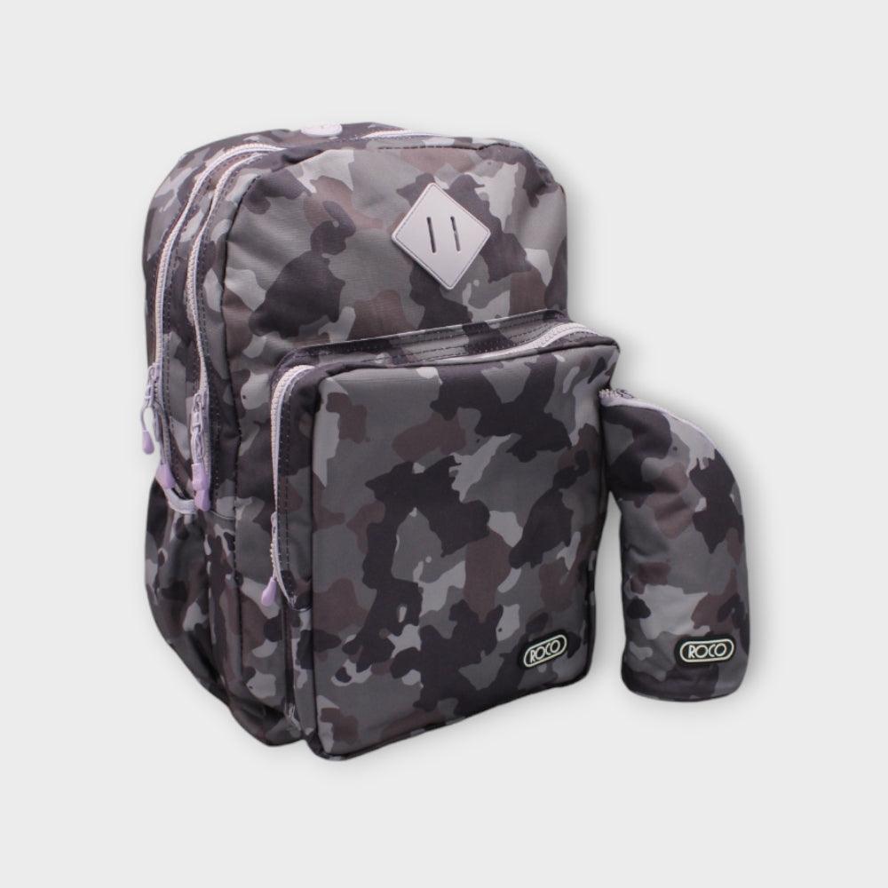 Grey Army 19 Inches Backpack + Pencil Case - Ourkids - Roco