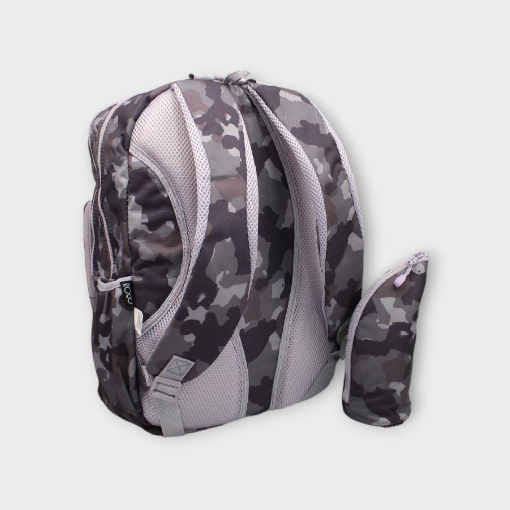 Grey Army 19 Inches Backpack + Pencil Case - Ourkids - Roco