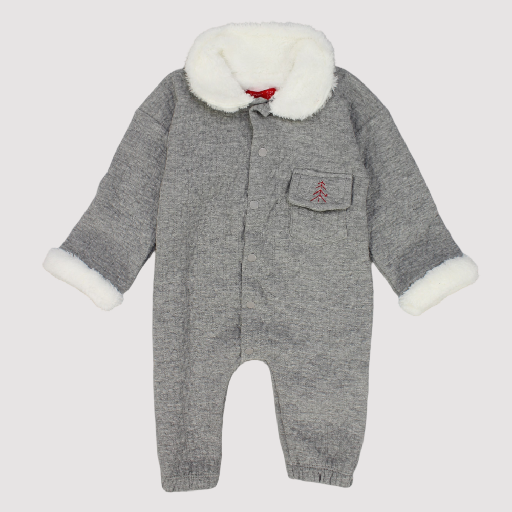 Grey Fleeced Long-Sleeved Footless Onesie - Ourkids - Junior