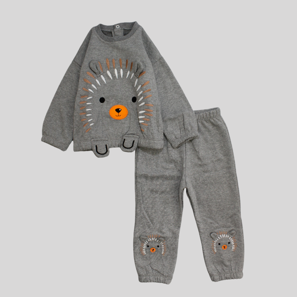 Grey Long-Sleeved Fleeced Pajama - Ourkids - Al Sayad