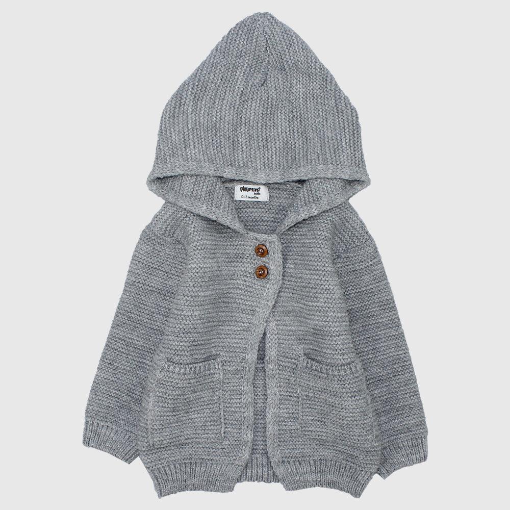 Grey Long-Sleeved Hooded Knit Jacket - Ourkids - Playmore