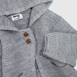 Grey Long-Sleeved Hooded Knit Jacket - Ourkids - Playmore