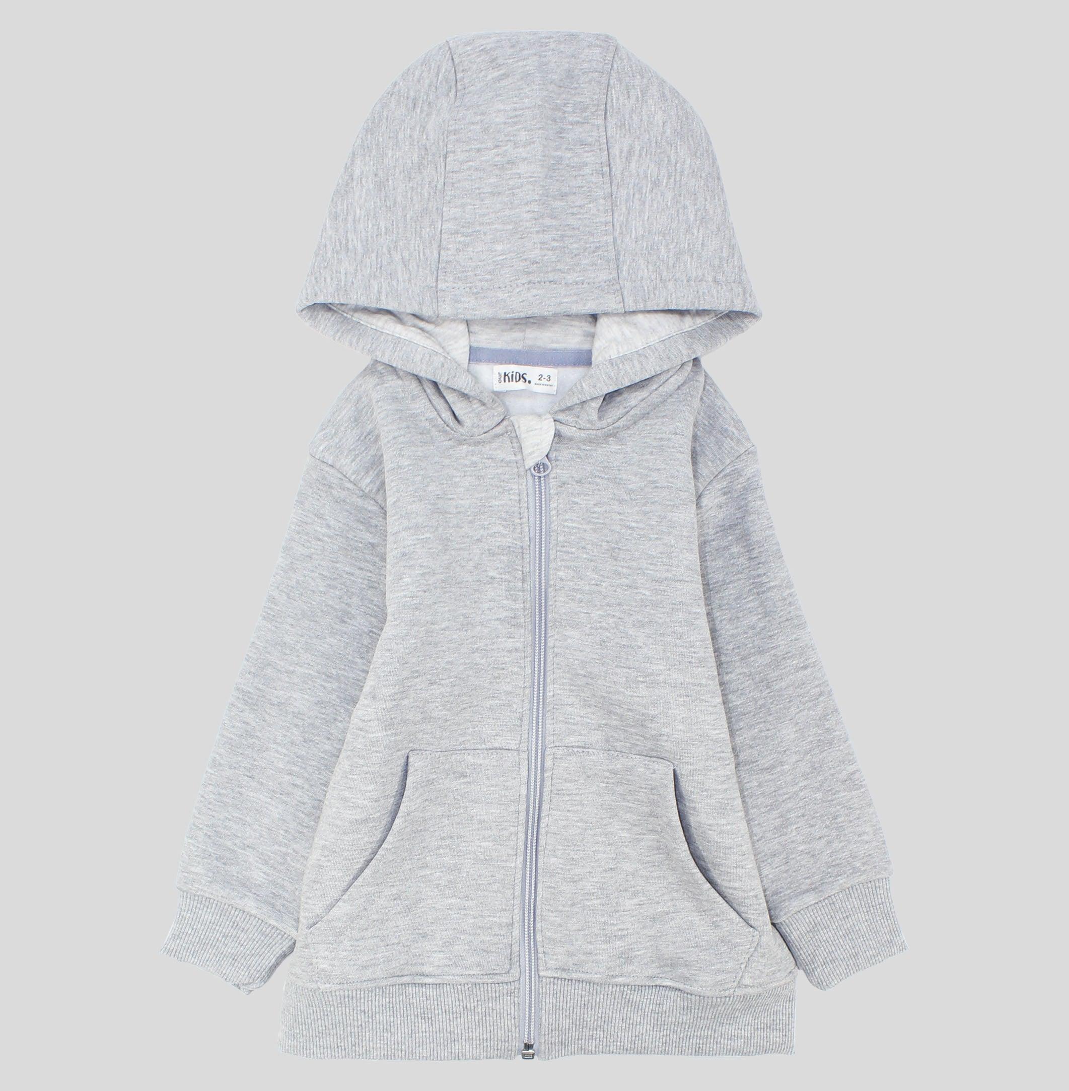 Grey Long-Sleeved Zip-Up Hoodie - Ourkids - Ourkids