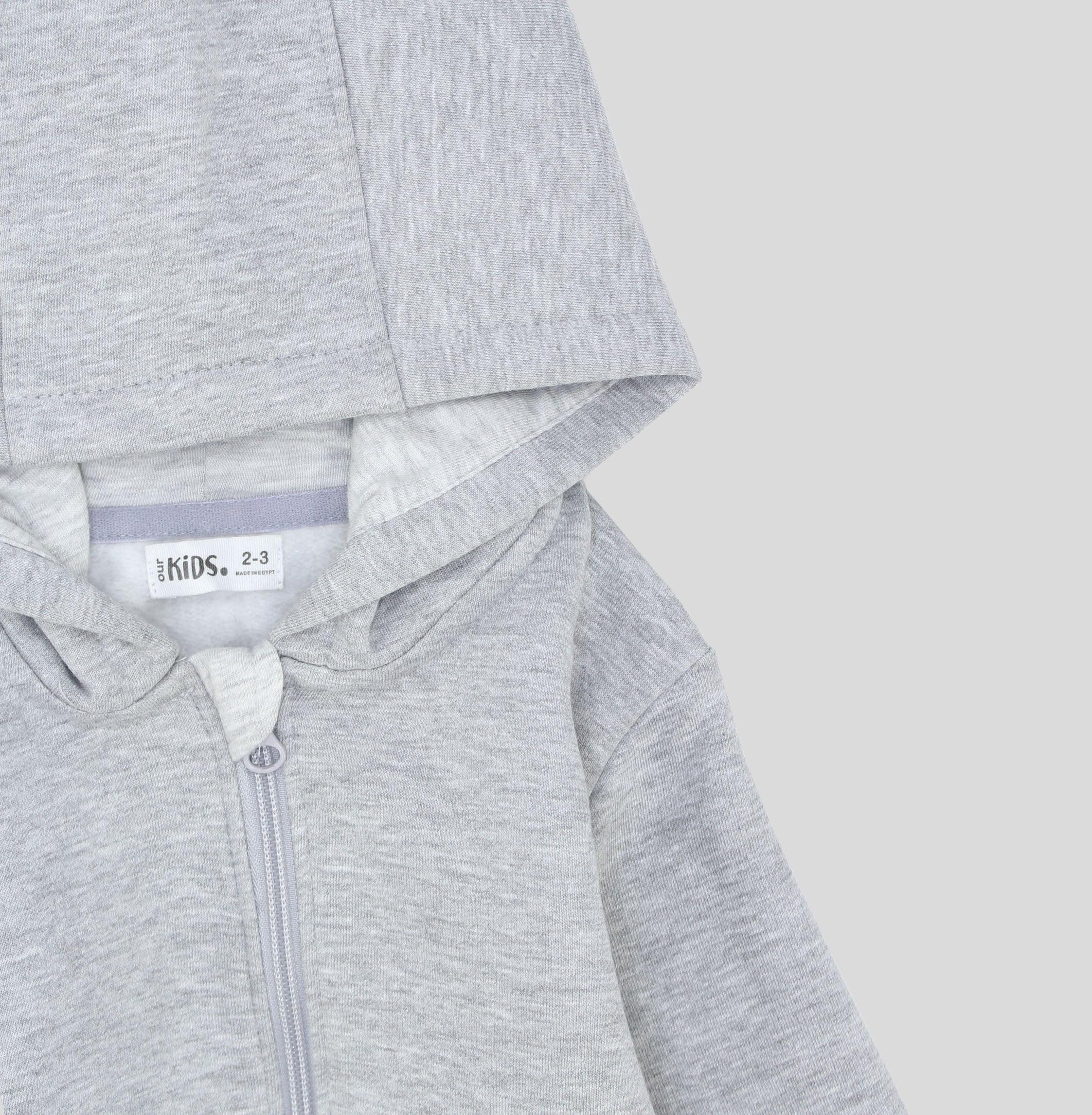 Grey Long-Sleeved Zip-Up Hoodie - Ourkids - Ourkids