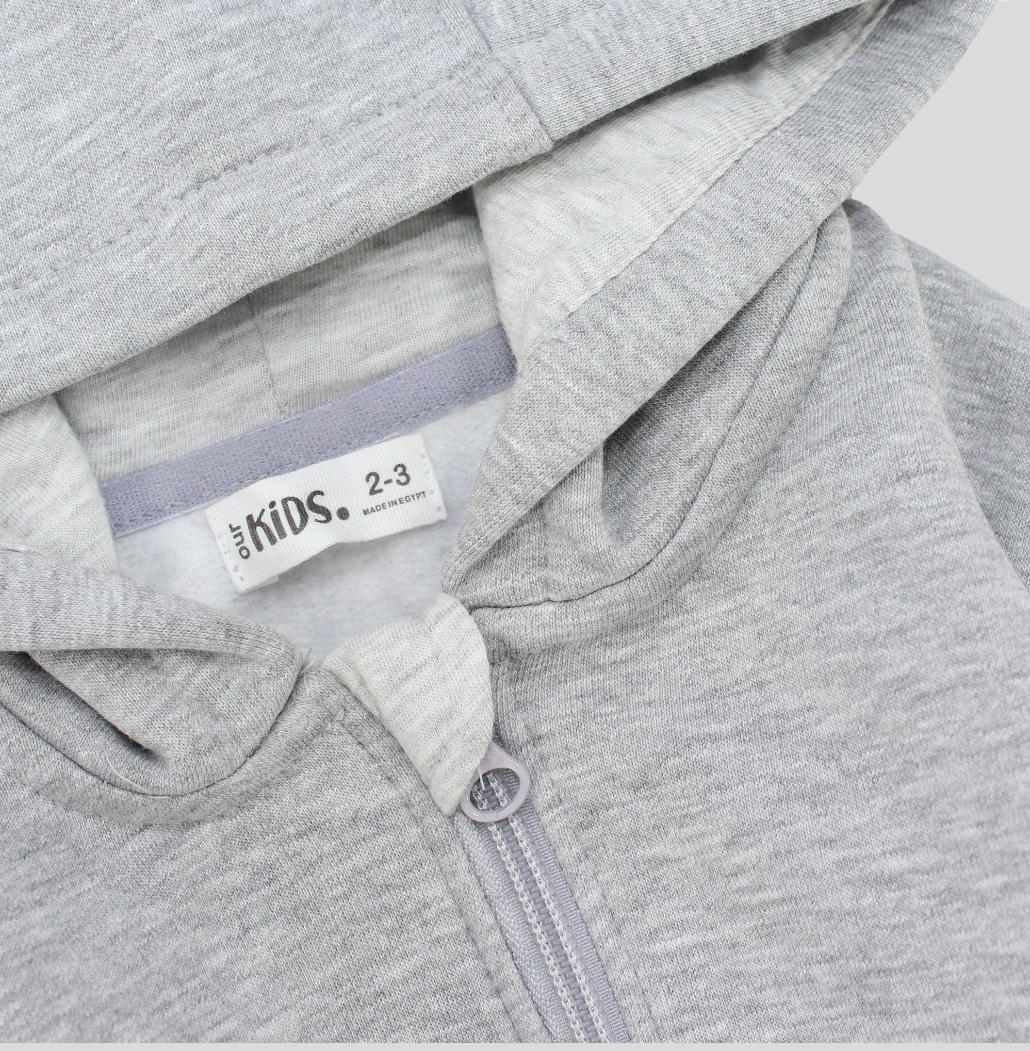 Grey Long-Sleeved Zip-Up Hoodie - Ourkids - Ourkids