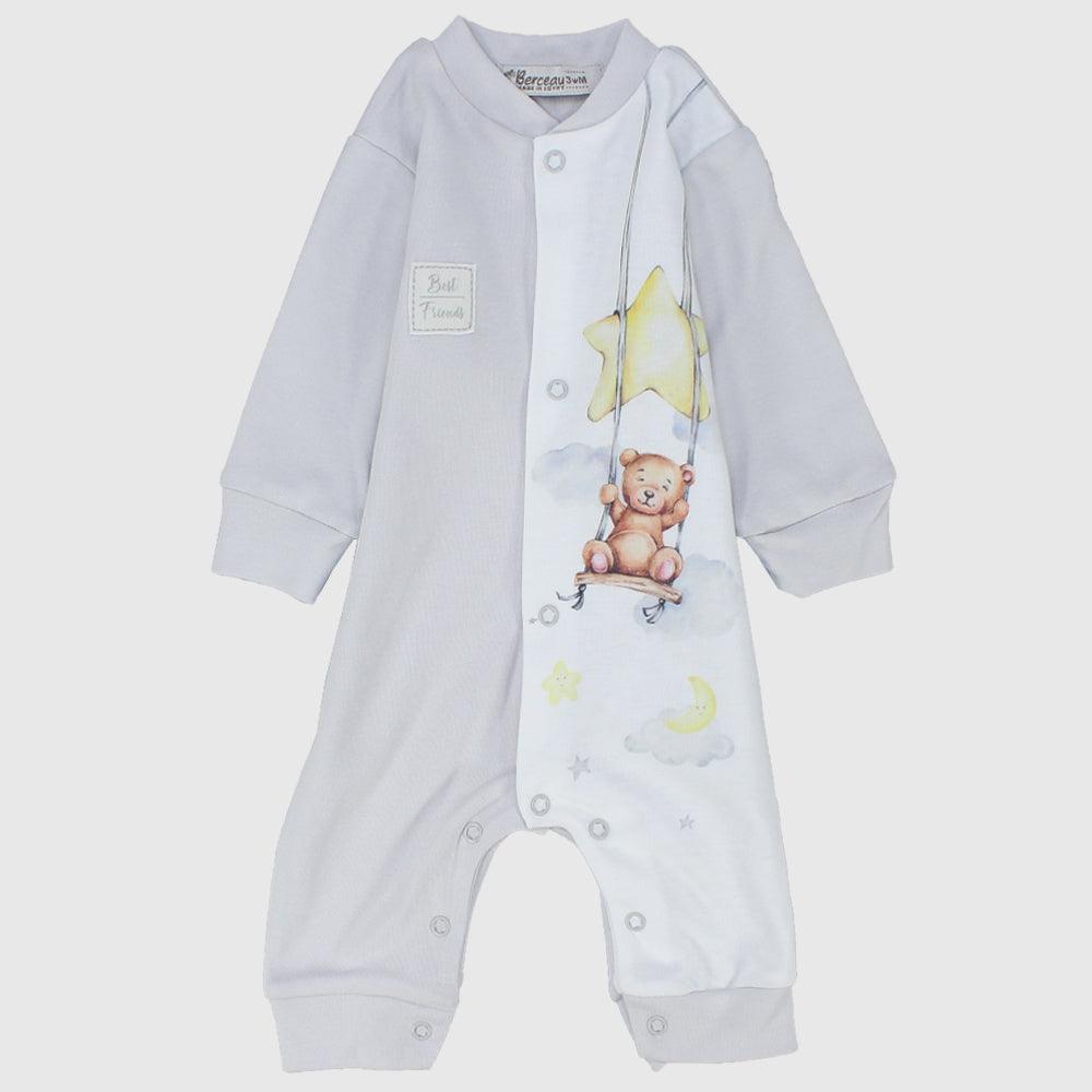 Grey Swinging Bear Long-Sleeved Baby Footless Onesie - Ourkids - Berceau