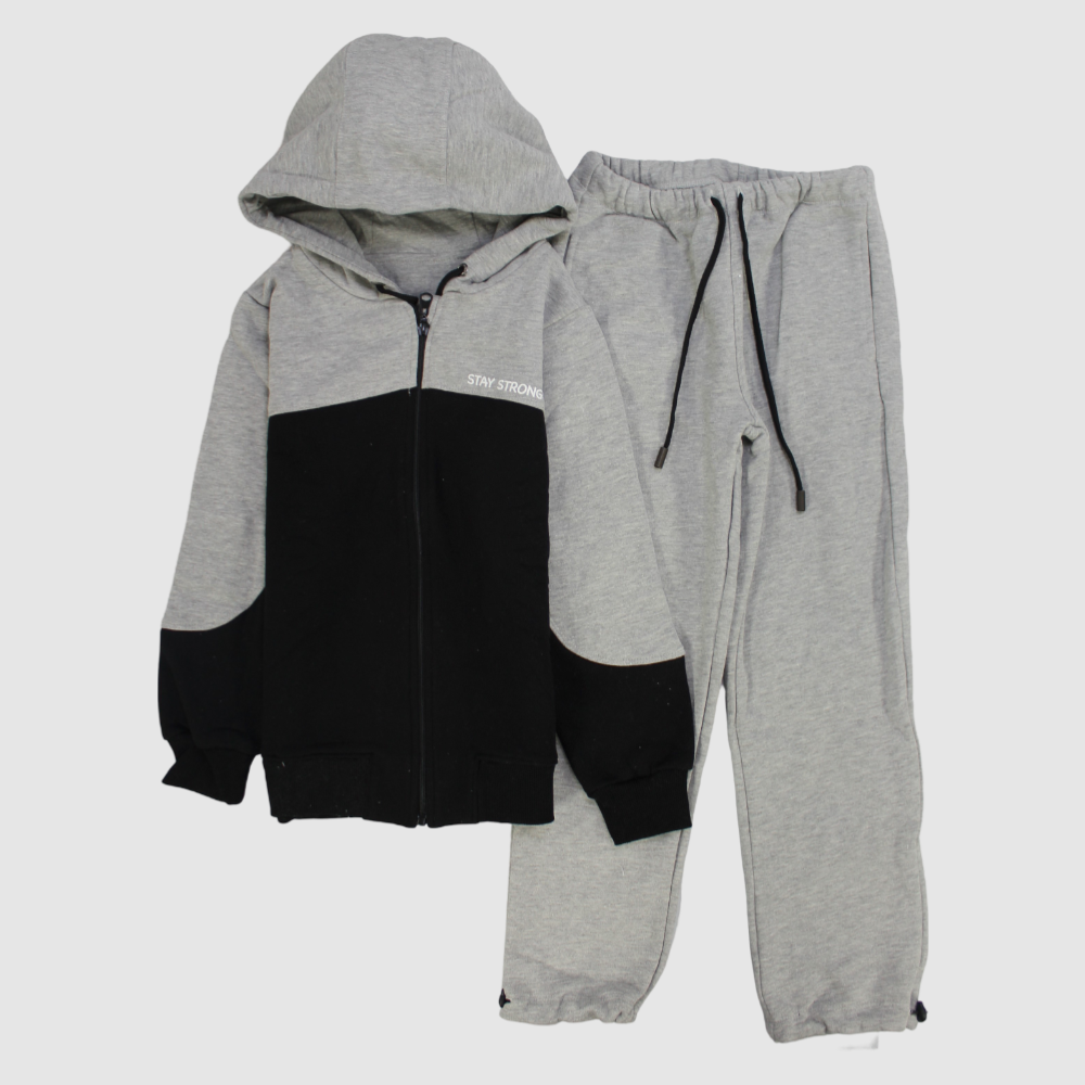 Grey/Black Long-Sleeved Fleeced Hooded Pajama - Ourkids - Junior