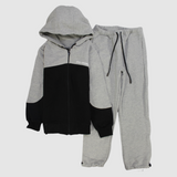 Grey/Black Long-Sleeved Fleeced Hooded Pajama - Ourkids - Junior