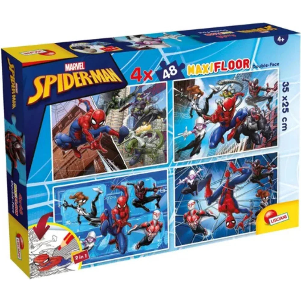 Lisciani Marvel Spiderman Double-Face Maxi Floor Puzzle - 4 x 48 Pieces - Toys
