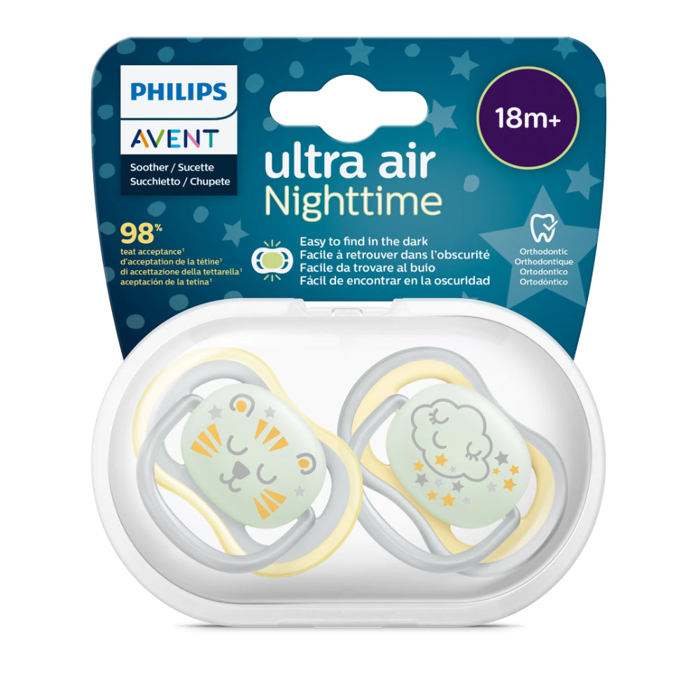 Philips Avent Ultra Air Nighttime Pacifiers – Glow-in-the-Dark (2 Pack, 18m+)
