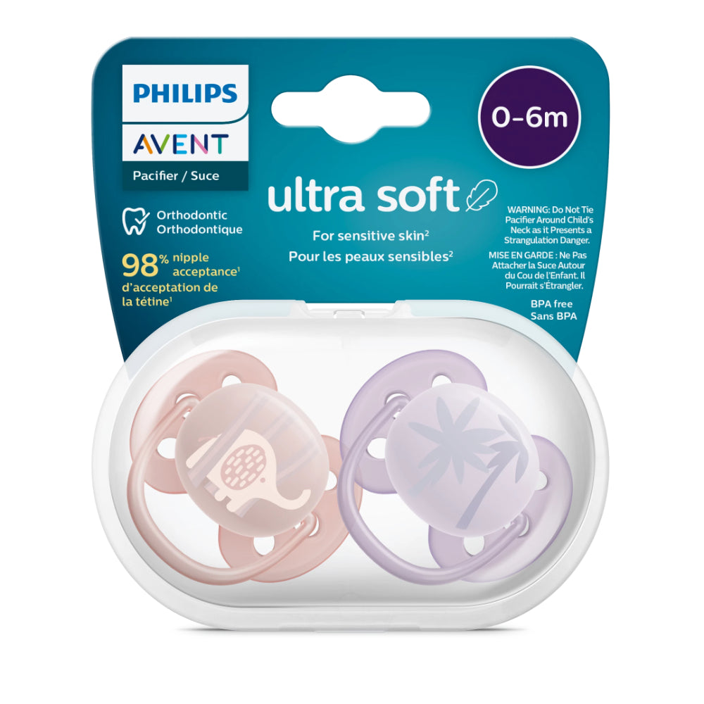 Philips Avent Ultra Soft Pacifier for Baby Girls 0–6 Months – 2 Pack