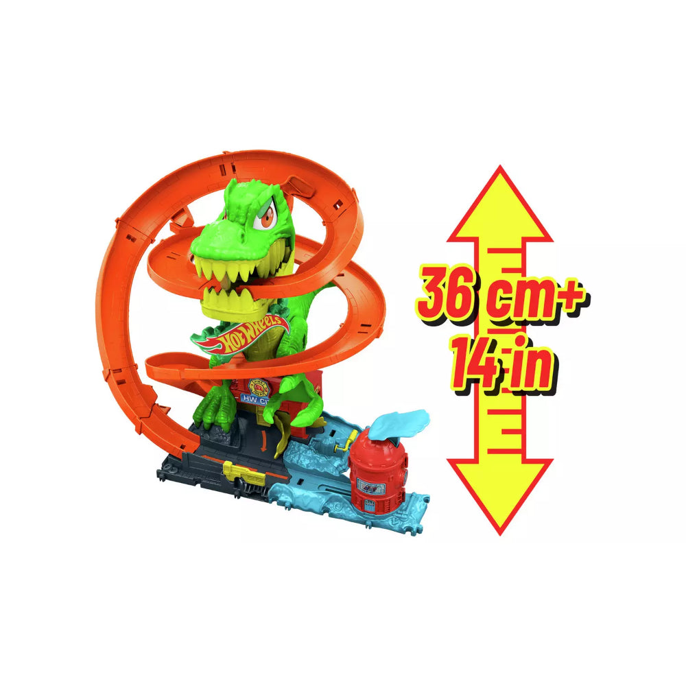 Hot Wheels City T-Rex Blaze Battle Playset with a 1:64 Scale Die-Cast Car