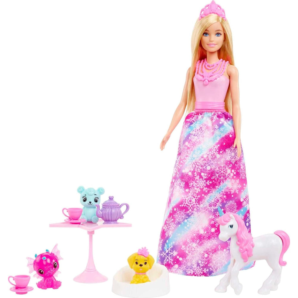 Mattel Barbie Advent Calendar Doll – 24 Accessories Unicorn, Pets, Mermaid Doll and Fairy