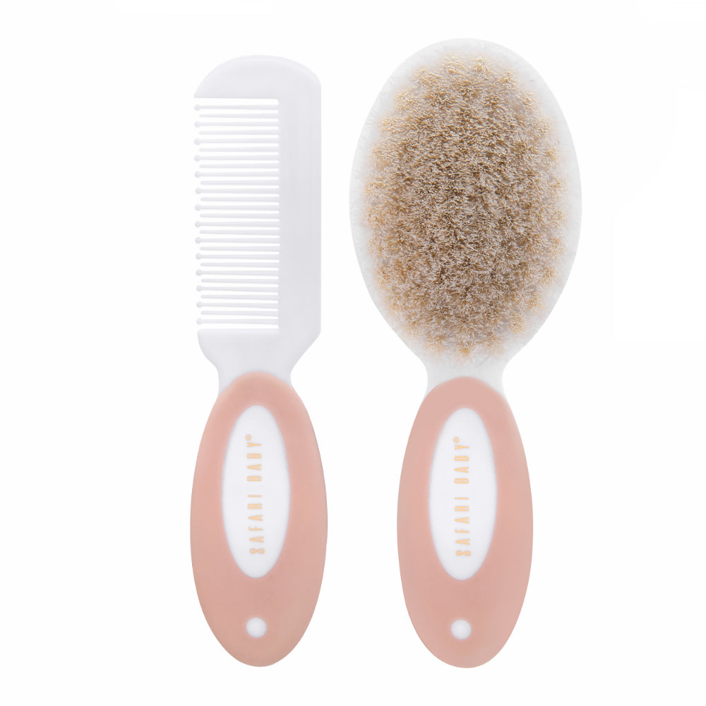 Safari Baby Soft Baby Brush & Comb Set - Salmon - Baby Essentials