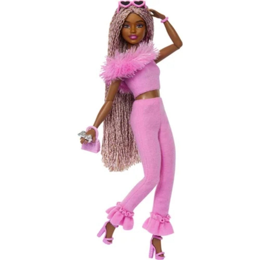 Barbie Deluxe Style Doll #4 in Soft Pink Jumpsuit, Pink And Brown Braided Hair