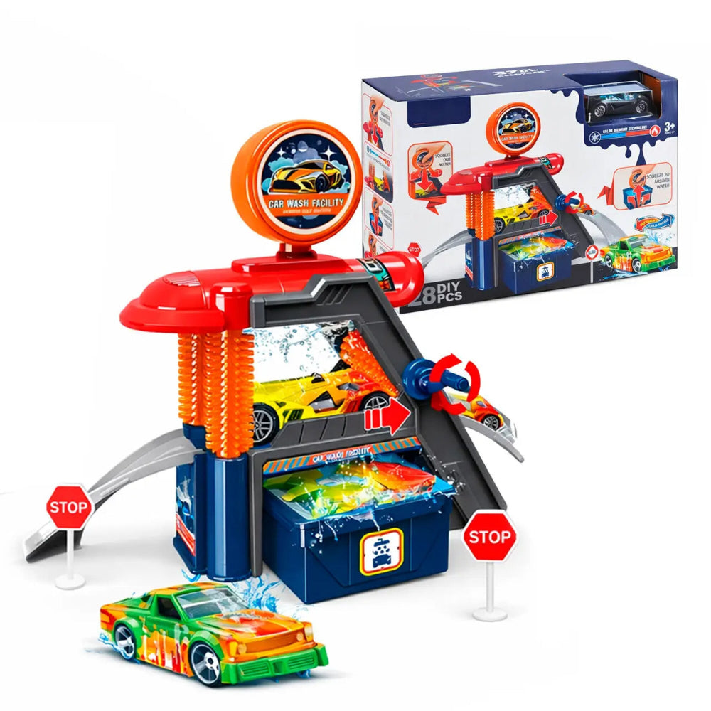 Car Wash Toy Set with Color-Changing Car 28 Pcs – Orange