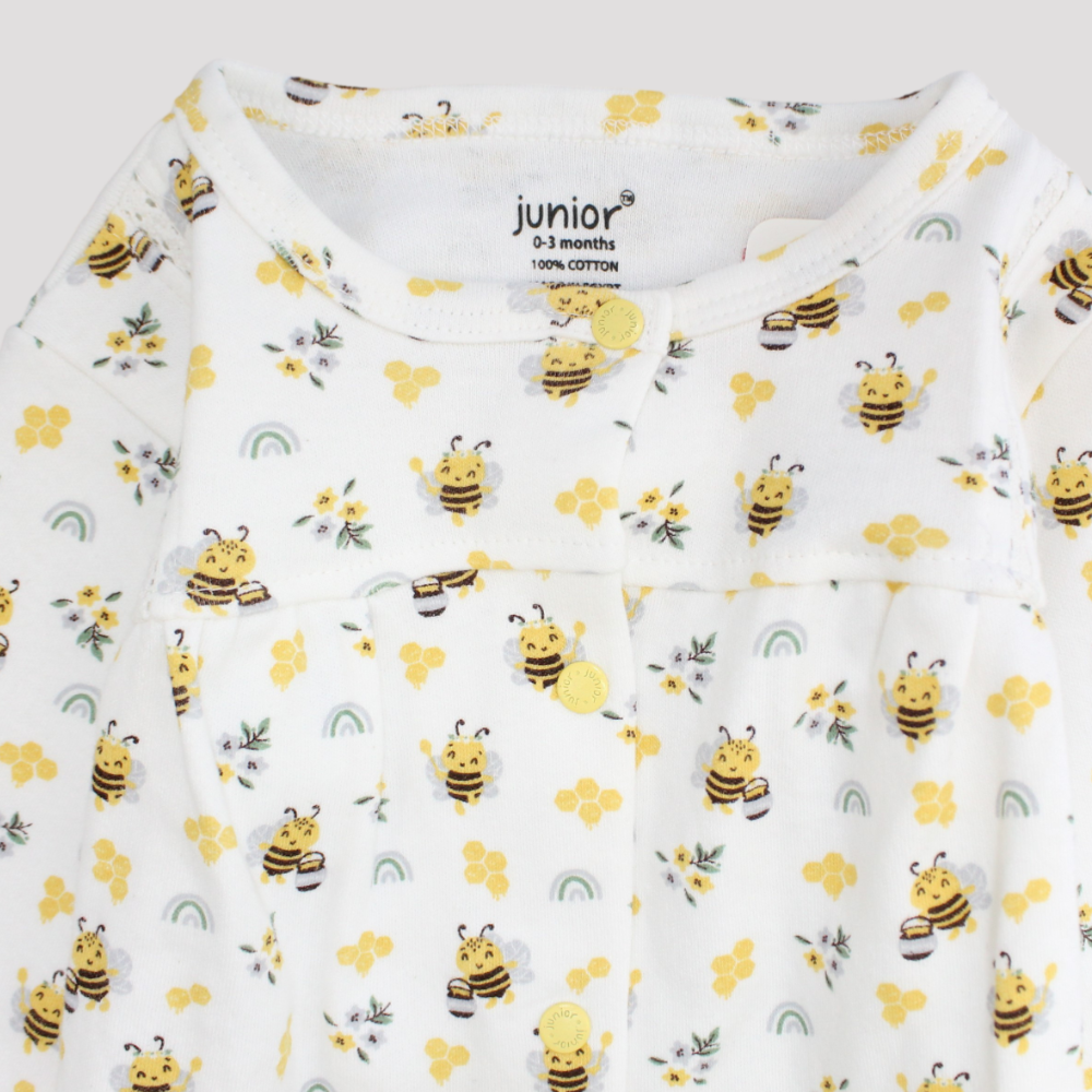 Little Bees Long-Sleeved Baby Footie - Ourkids - Junior