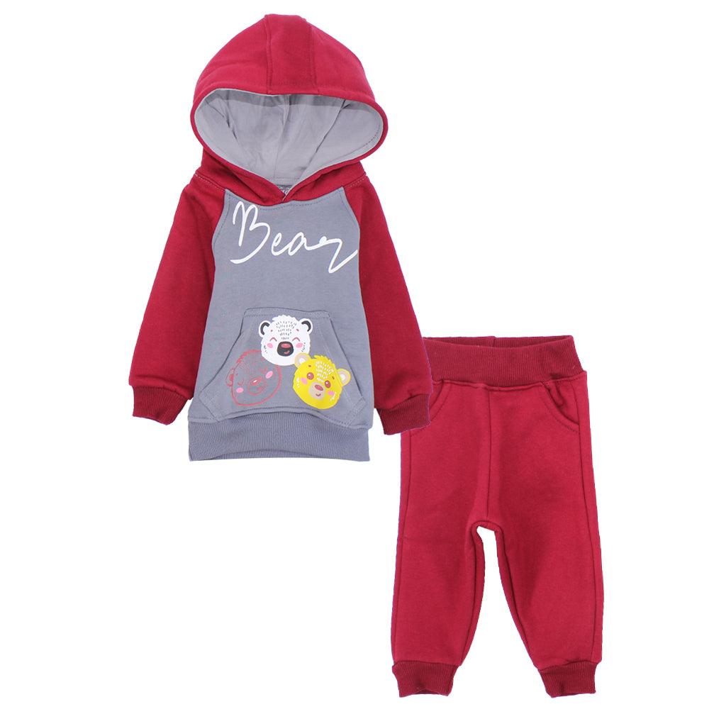 Long-Sleeved Fleeced Hooded Baby Bear Pajama - Ourkids - Rosso