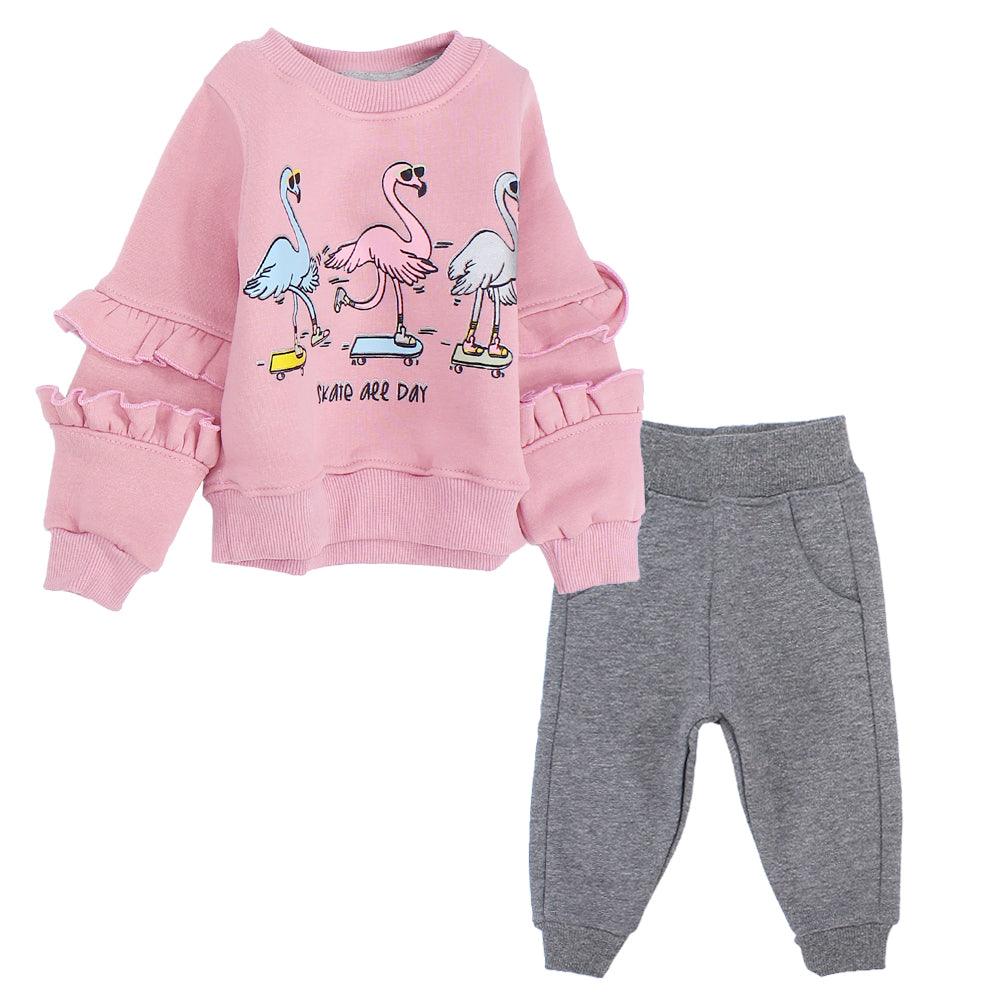 Long-Sleeved Fleeced Skating Swans Pajama - Ourkids - Rosso