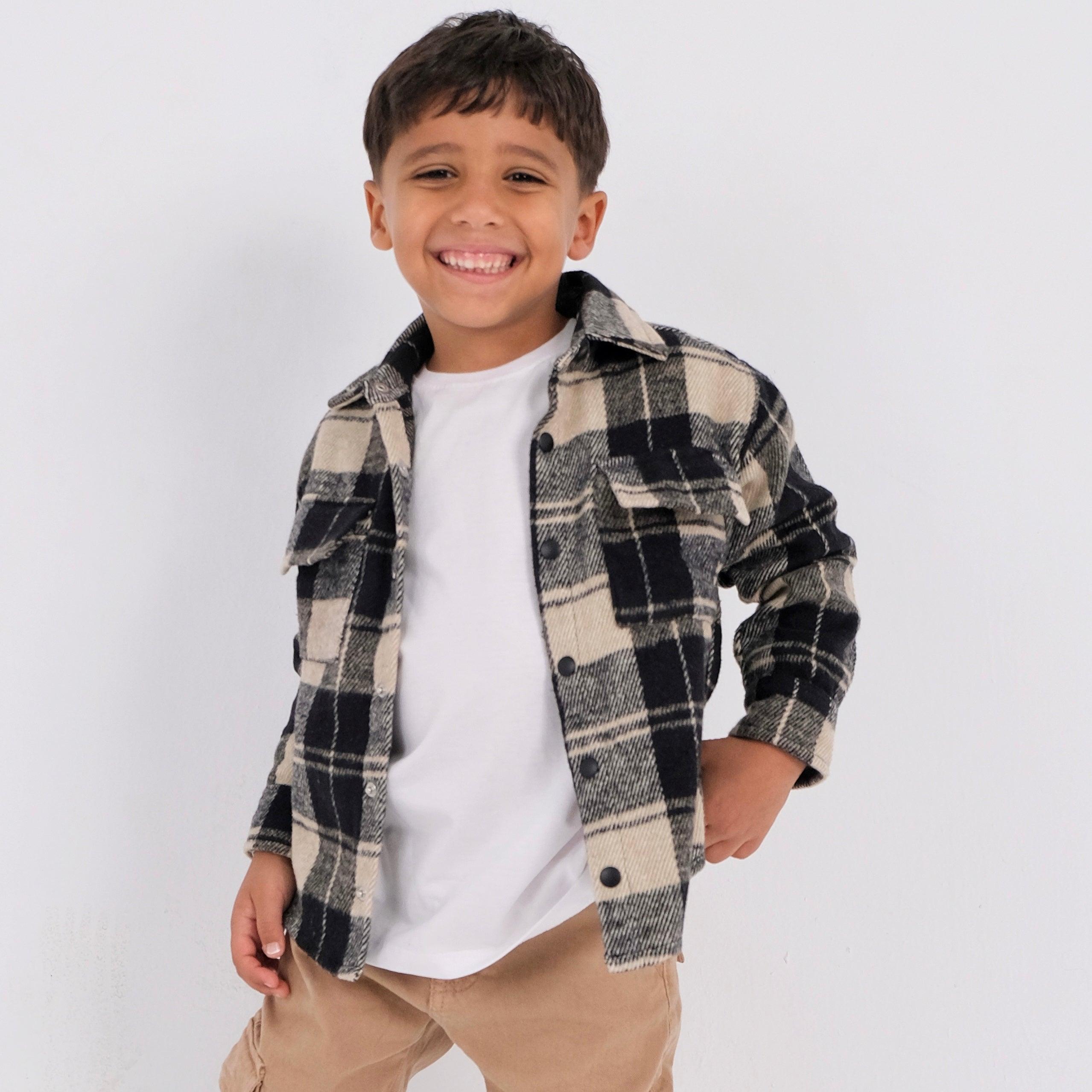 Long-Sleeved Grey Checkered Shirt - Ourkids - Playmore