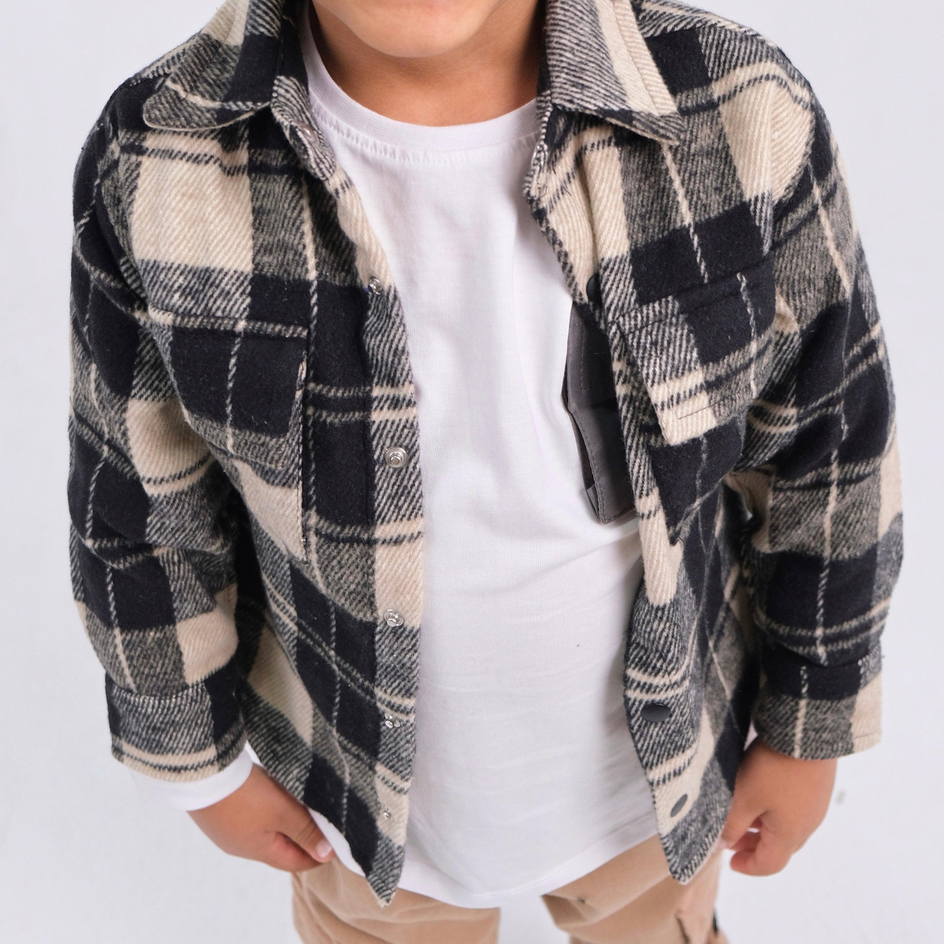 Long-Sleeved Grey Checkered Shirt - Ourkids - Playmore