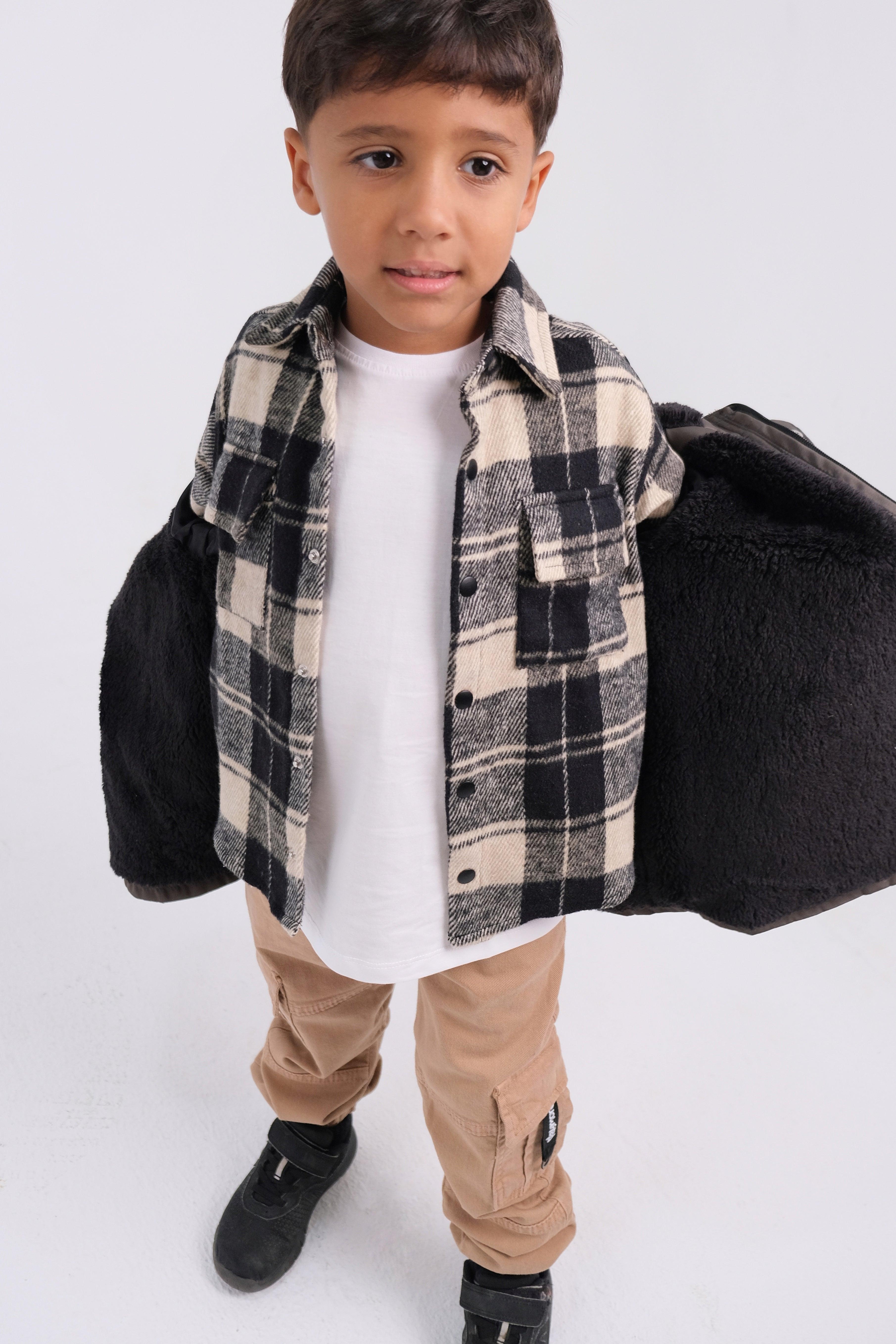 Long-Sleeved Grey Checkered Shirt - Ourkids - Playmore