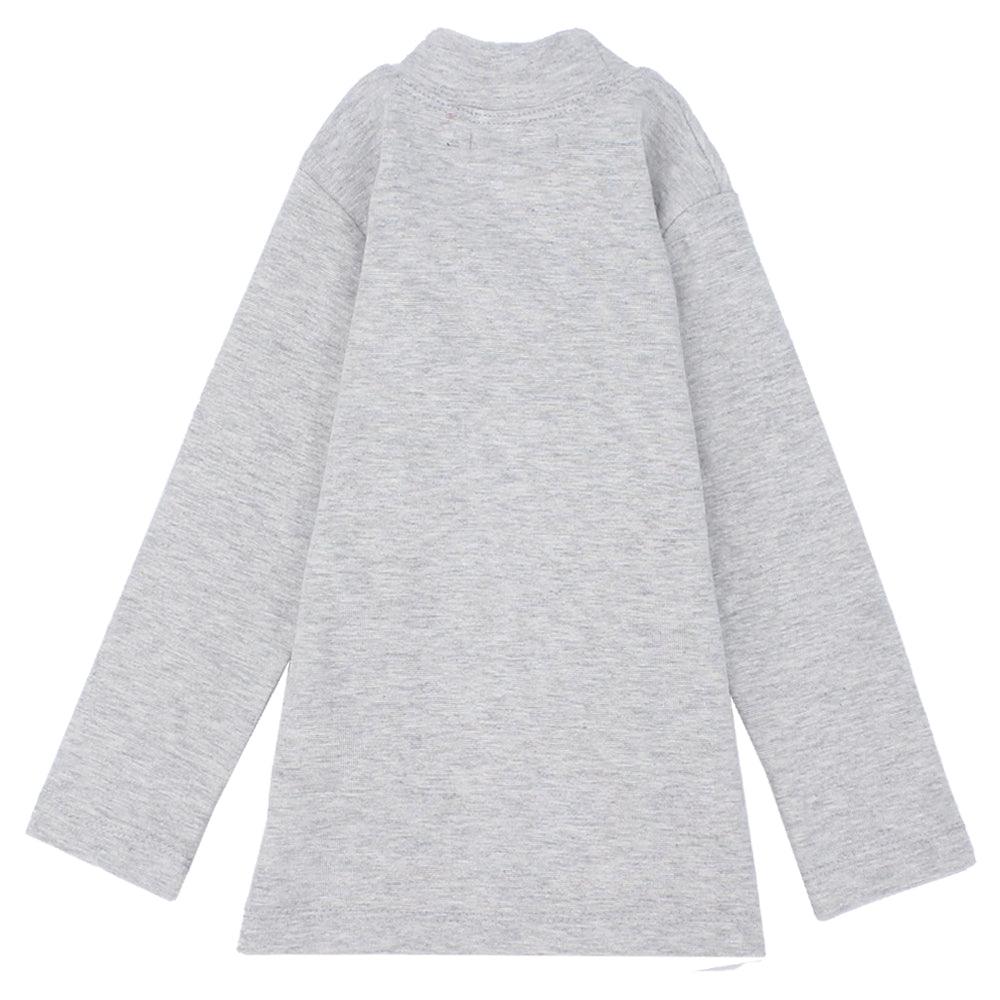 Long-Sleeved Grey Half-Collar T-Shirt - Ourkids - Ourkids