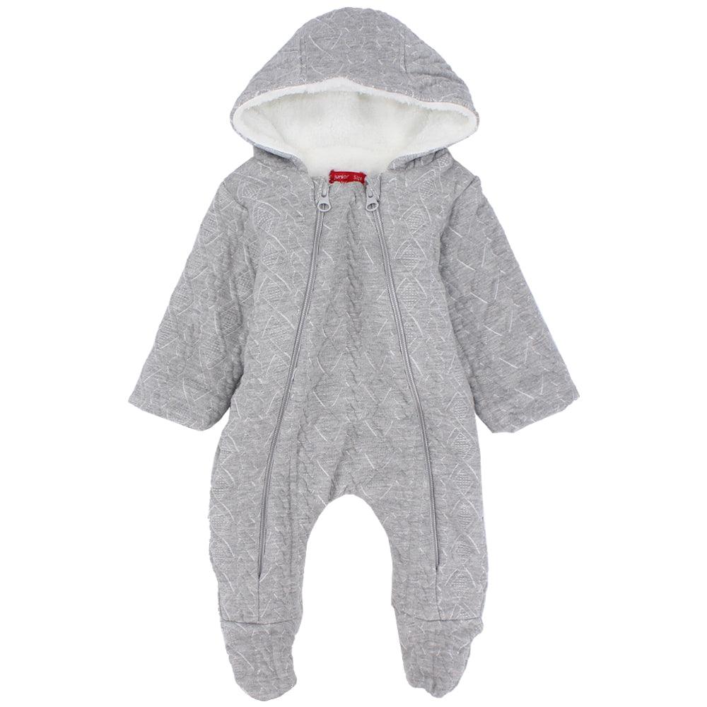 Long-Sleeved Grey Hooded Baby Footie - Ourkids - Junior