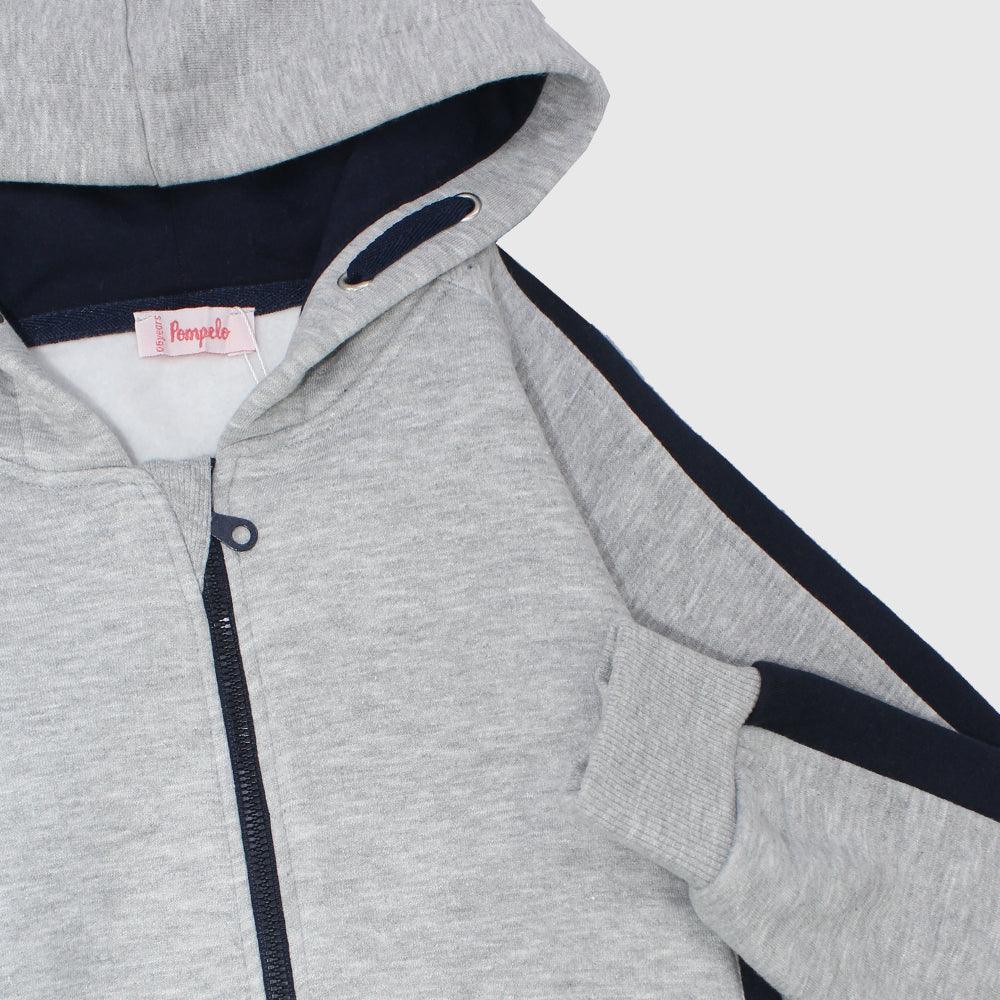 Long-Sleeved Grey Hooded Jacket - Ourkids - Pompelo