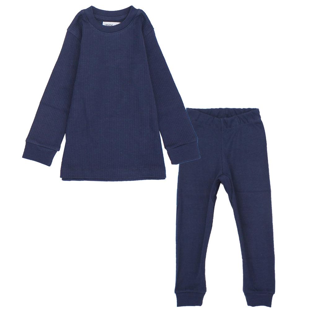 Long-Sleeved Navy Thermal Underwear Set - Ourkids - Ourkids