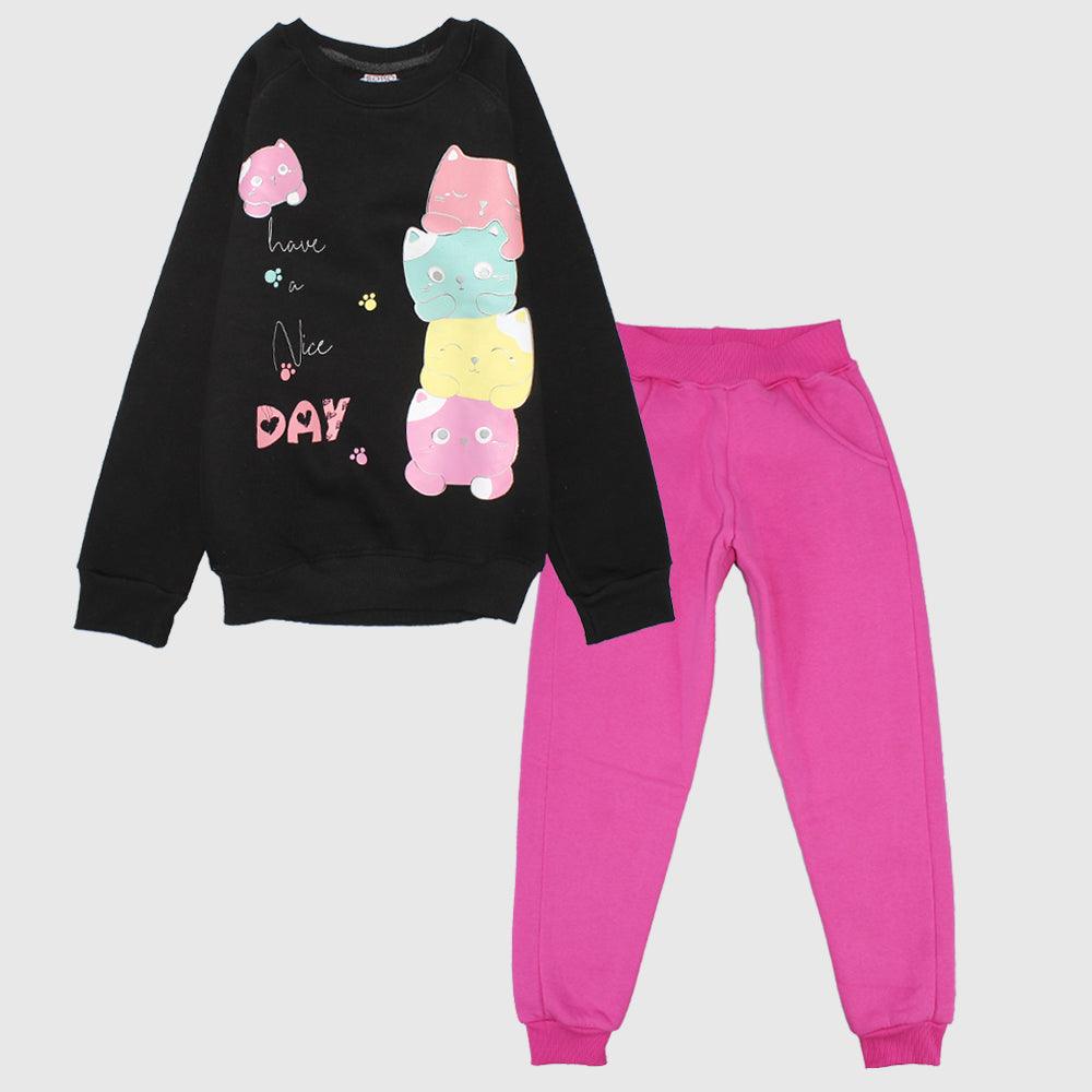 Long-Sleeved Nice Day Kittens Fleeced Pajama - Ourkids - Rosso